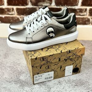 Karl Lagerfeld Men's Size 10 Paris Silver Leather Shoes Karl Head Fast Shipping